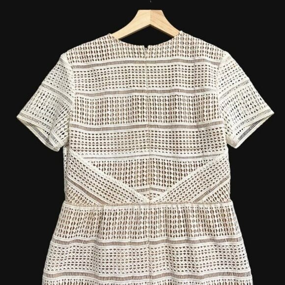 Self Portrait Patchwork Lace Mini Dress, White with  Nude,  Size 10‎ - Picture 7 of 16